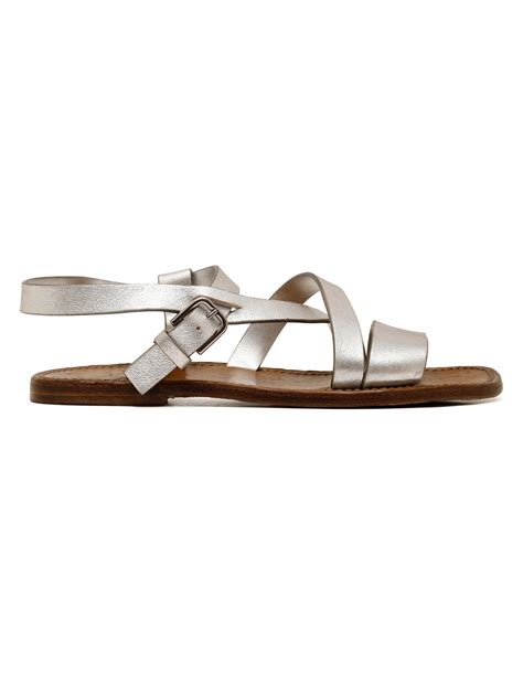 silver leather sandals flat